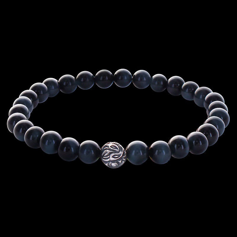 6mm Embossed Nest Bead Blue Tiger Eye Bracelet