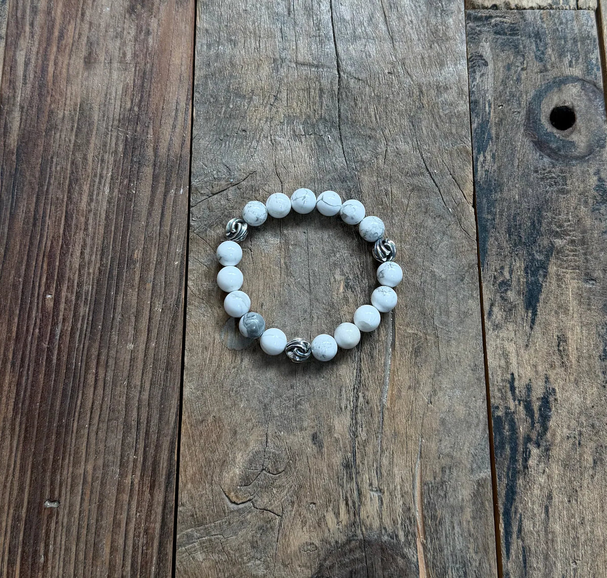 10mm 3 Chrome Bead White Howlite Bracelet