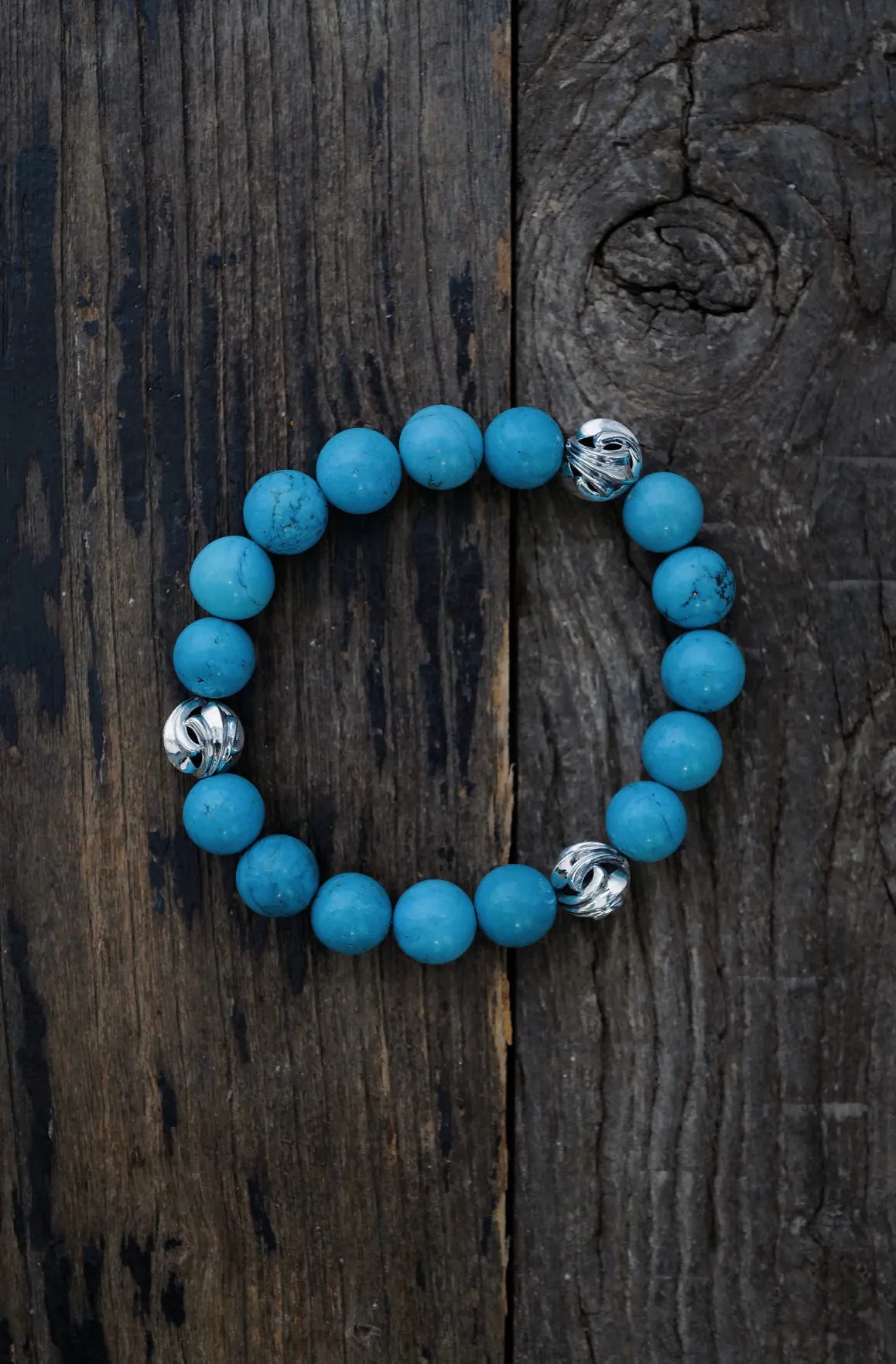 10mm Turquoise Three Chrome Beads Bracelet