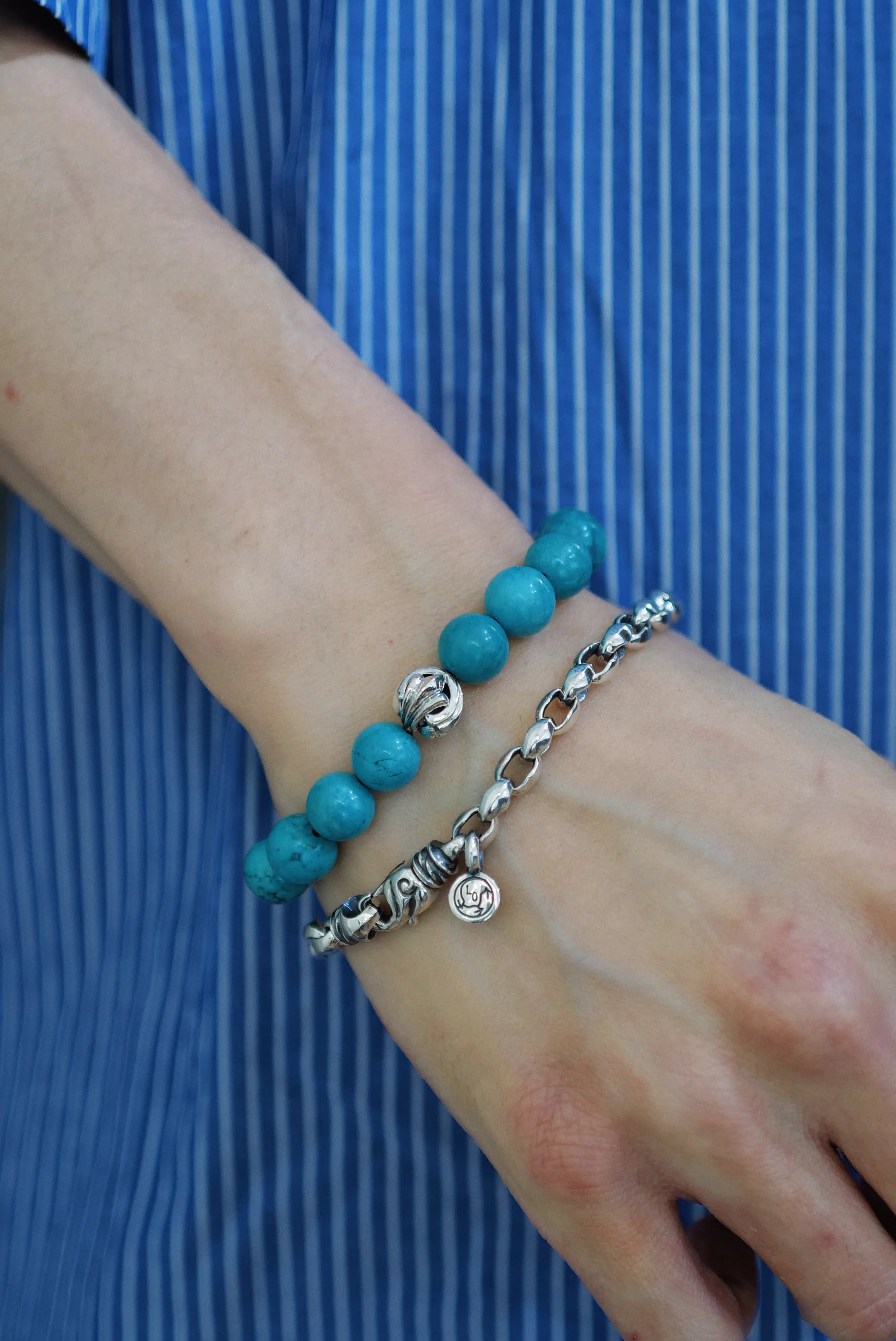 10mm Turquoise Three Chrome Beads Bracelet
