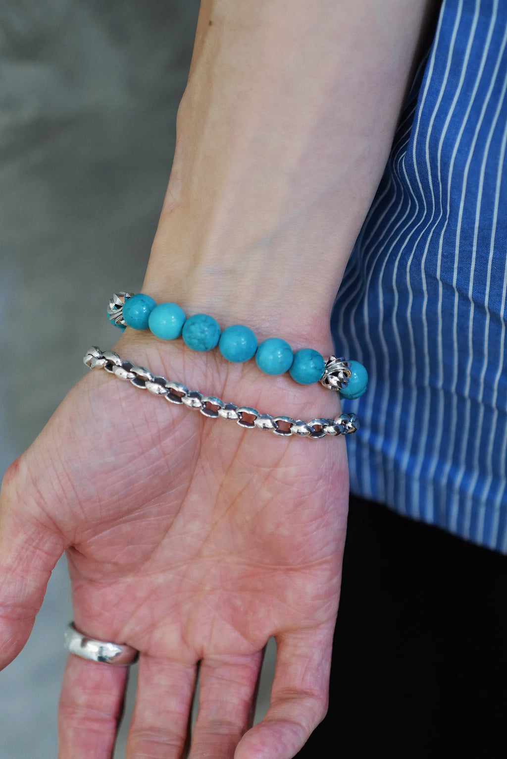 10mm Turquoise Three Chrome Beads Bracelet